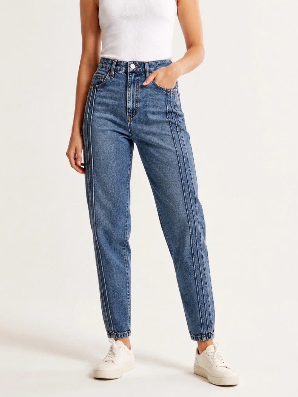UO BDG High Rise Pintuck Mom Jeans - Vintage Wash Denim